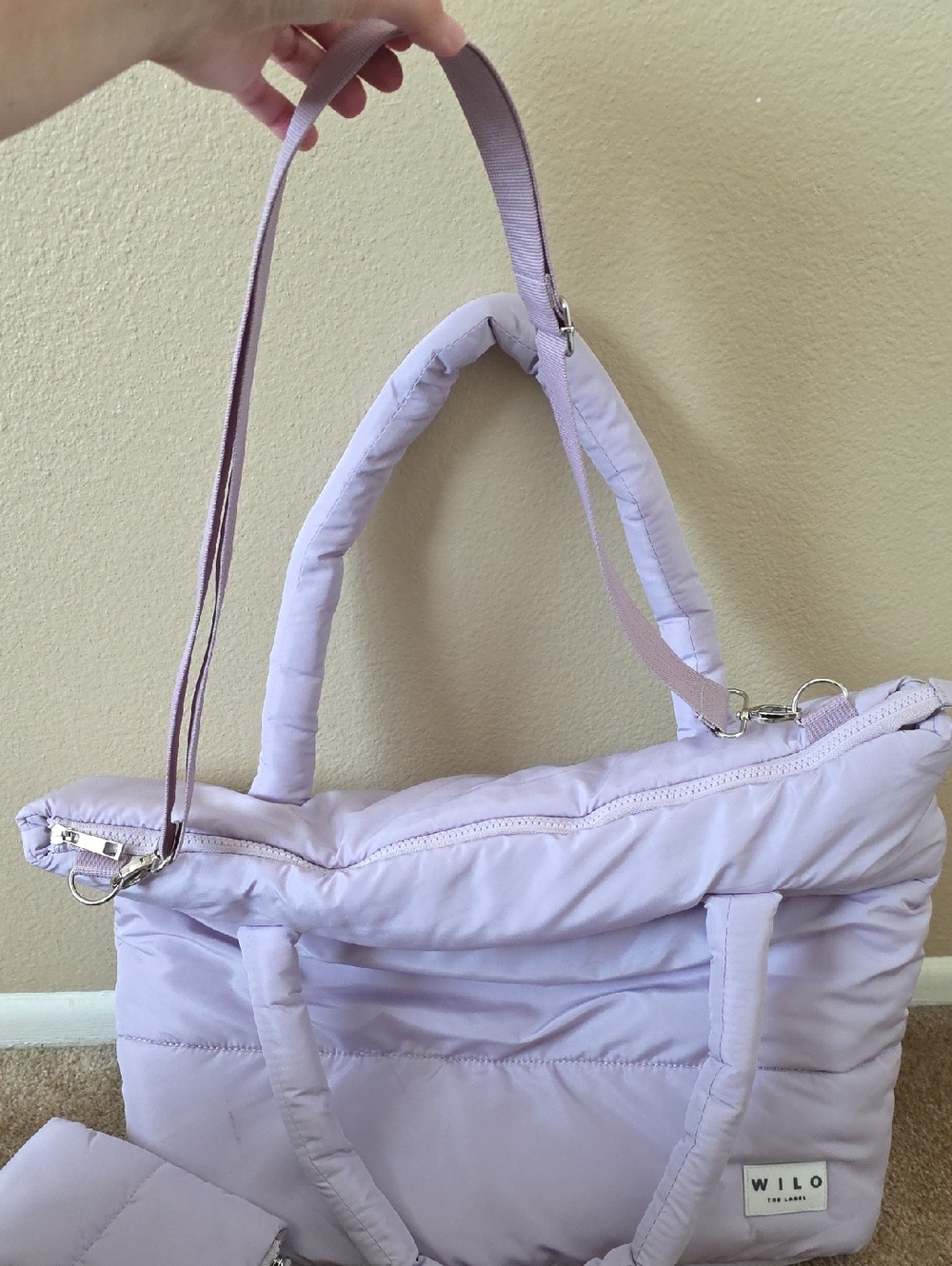 WILO The Label Purple Quilted Puffer Tote Bag Travel Work Office - Picture 3 of 10